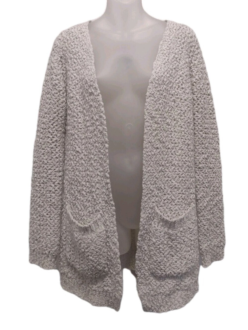 Chunky Knit Open Front Cardigan Sweater S Boucle Cozy Cottagecore Pockets Cream